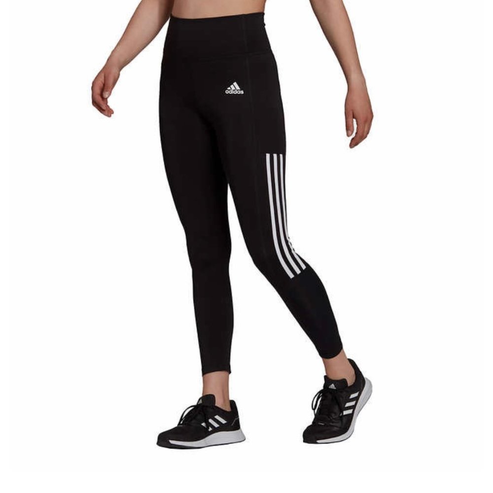 Adidas Women's  3-Stripe 7/8 Style Tight Fit Side Pocket Leggings Black Medium